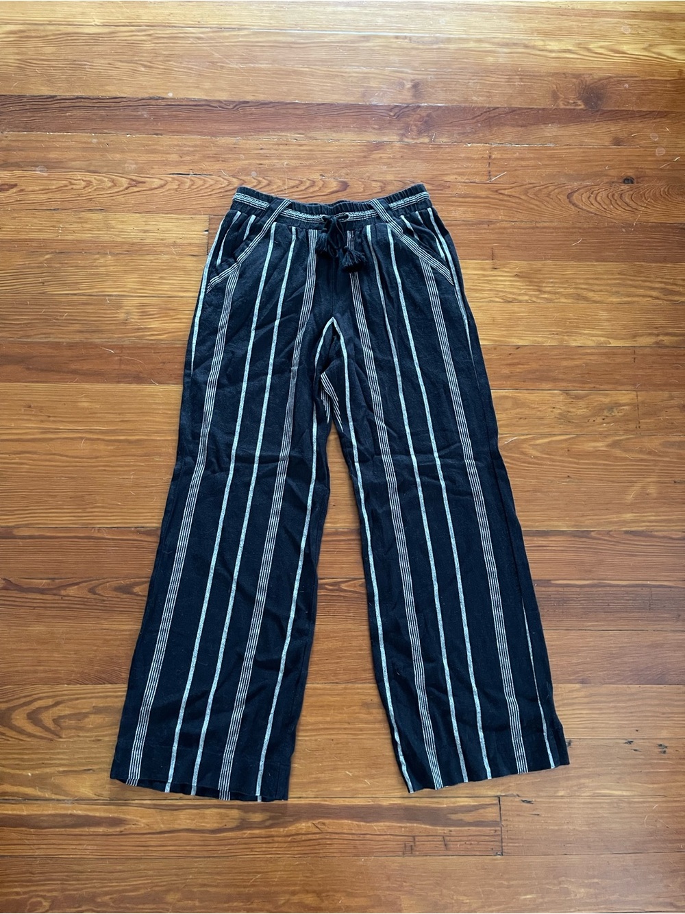 Rewind Black and White Vertical Stripe Wide-Leg Pants